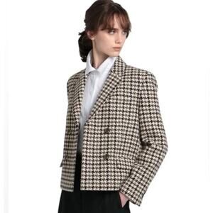 Theory Square Double Breasted Wool Blazer Jacket 00 Houndstooth Tweed academia